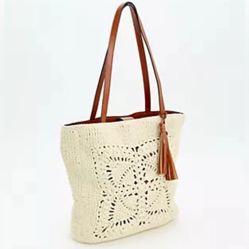 Patricia Nash Crochet Naomi Butterfly Tote Bag Purse Natural Cream - Picture 1 of 7